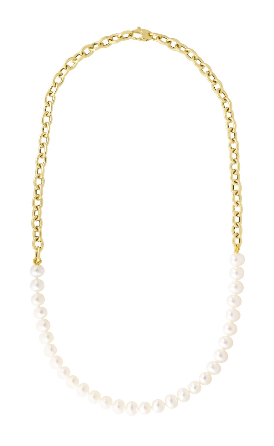 Dressed to Impress Pearl & Gold Rolo Chain Necklace