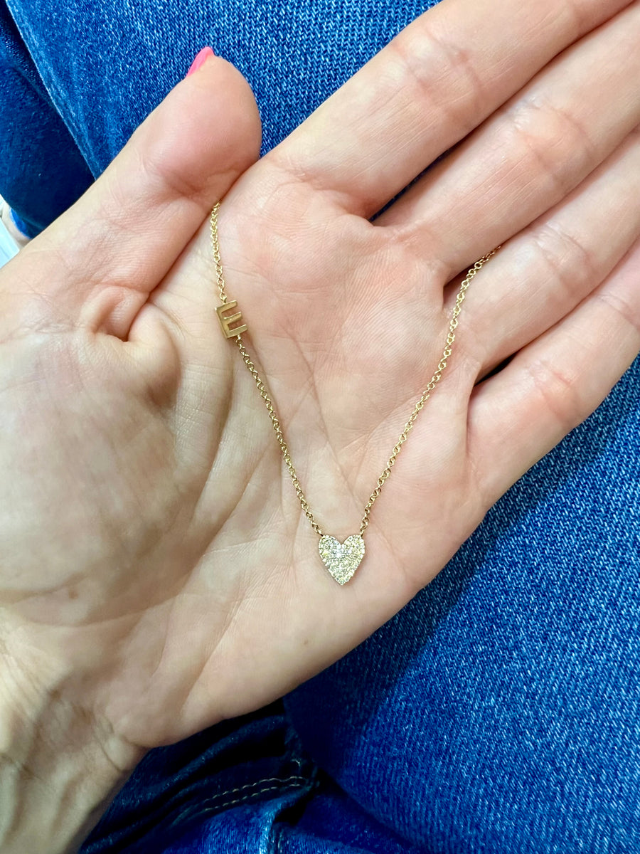 Personalized Gold Initial & Diamond Heart Necklace