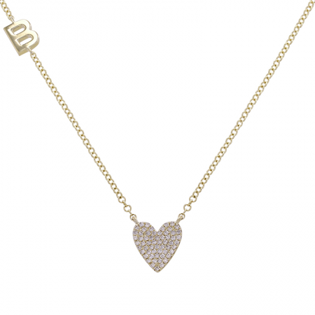 Personalized Gold Initial & Diamond Heart Necklace