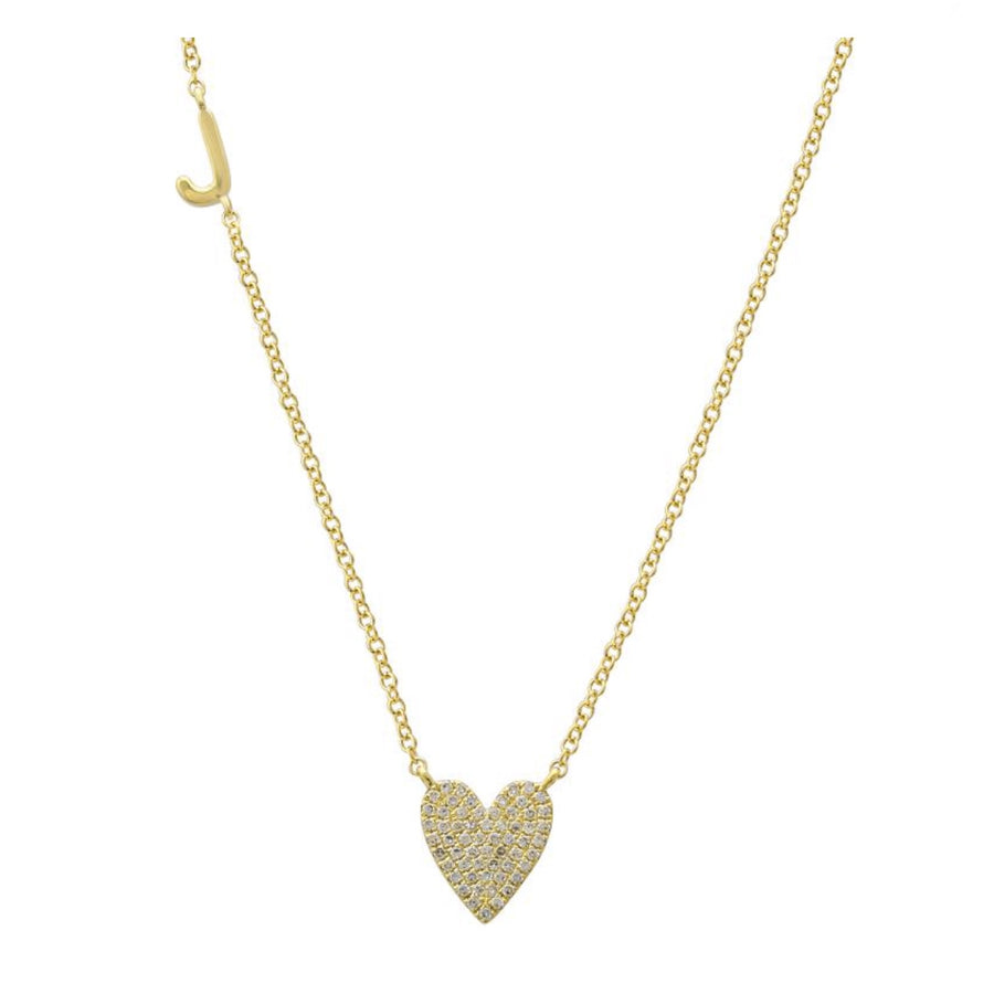 Personalized Gold Initial & Diamond Heart Necklace