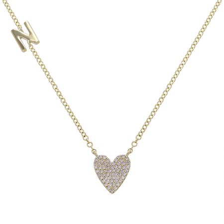 Personalized Gold Initial & Diamond Heart Necklace