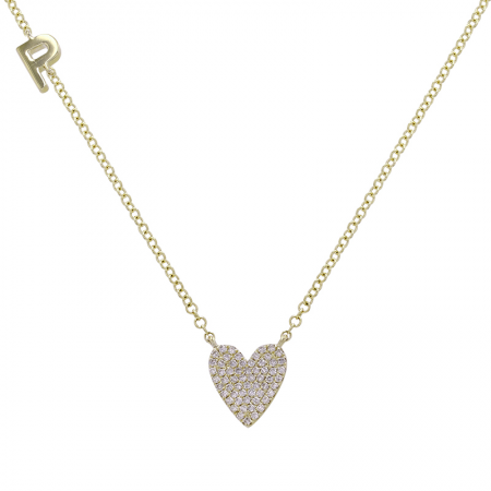 Personalized Gold Initial & Diamond Heart Necklace