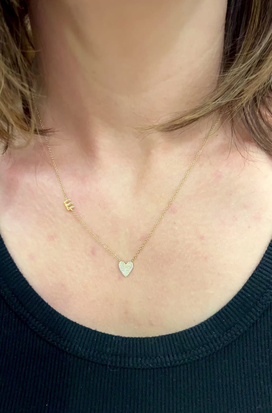 Personalized Gold Initial & Diamond Heart Necklace