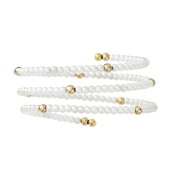 White Pearl & Gold Wrap-Around Bangle