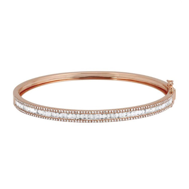 Lined Baguette & Round Hinged Diamond Bangle
