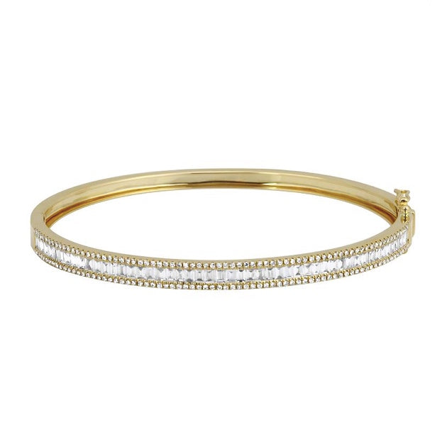 Lined Baguette & Round Hinged Diamond Bangle