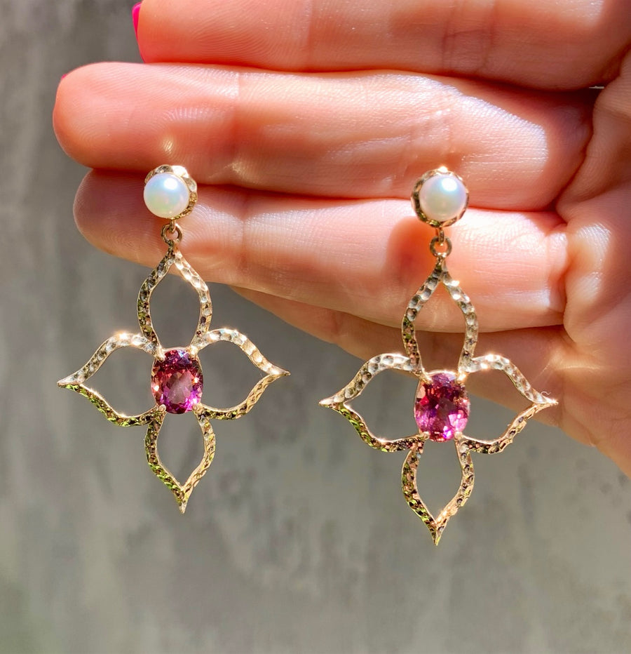 Pink Tourmaline & Pearl Convertible Earrings