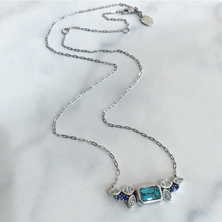 Blue Zircon, Sapphire & Diamond Necklace
