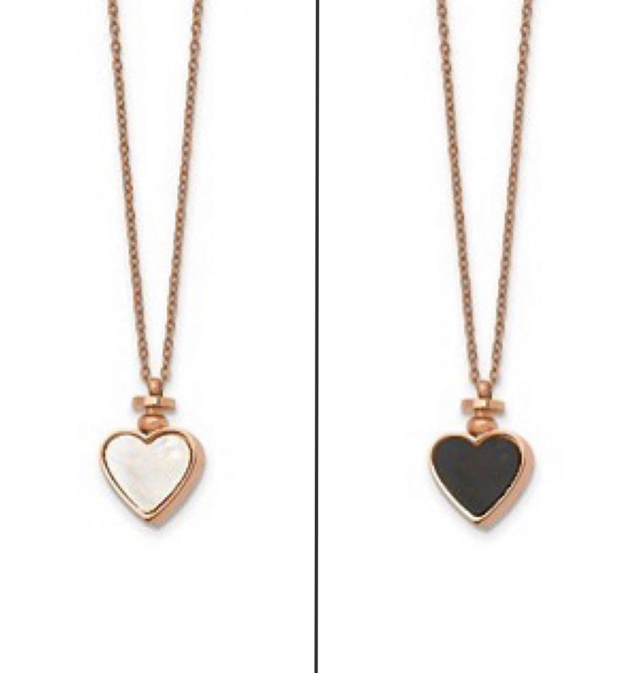 Reversible Onyx & Mother of Pearl Heart Necklace