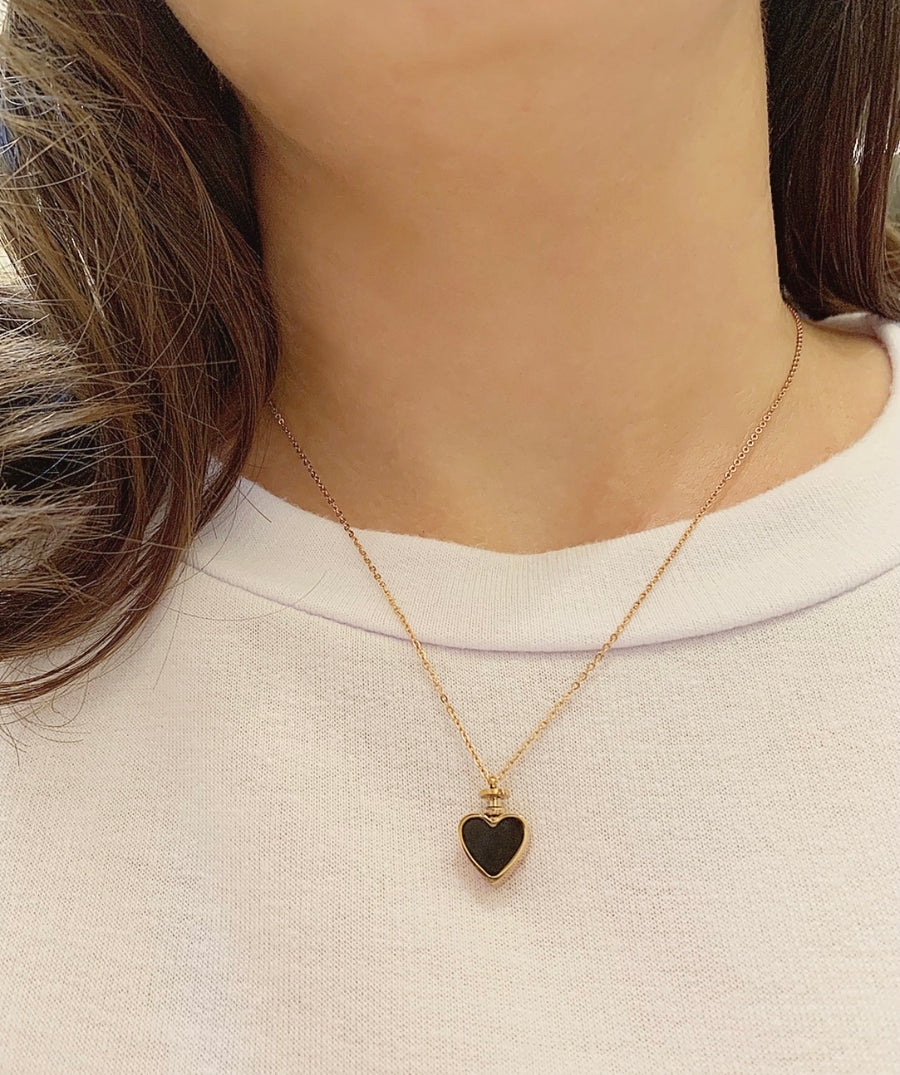 Reversible Onyx & Mother of Pearl Heart Necklace