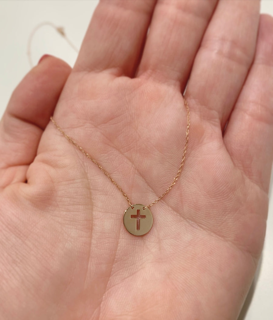 Mini Cut Out Cross Disk Necklace