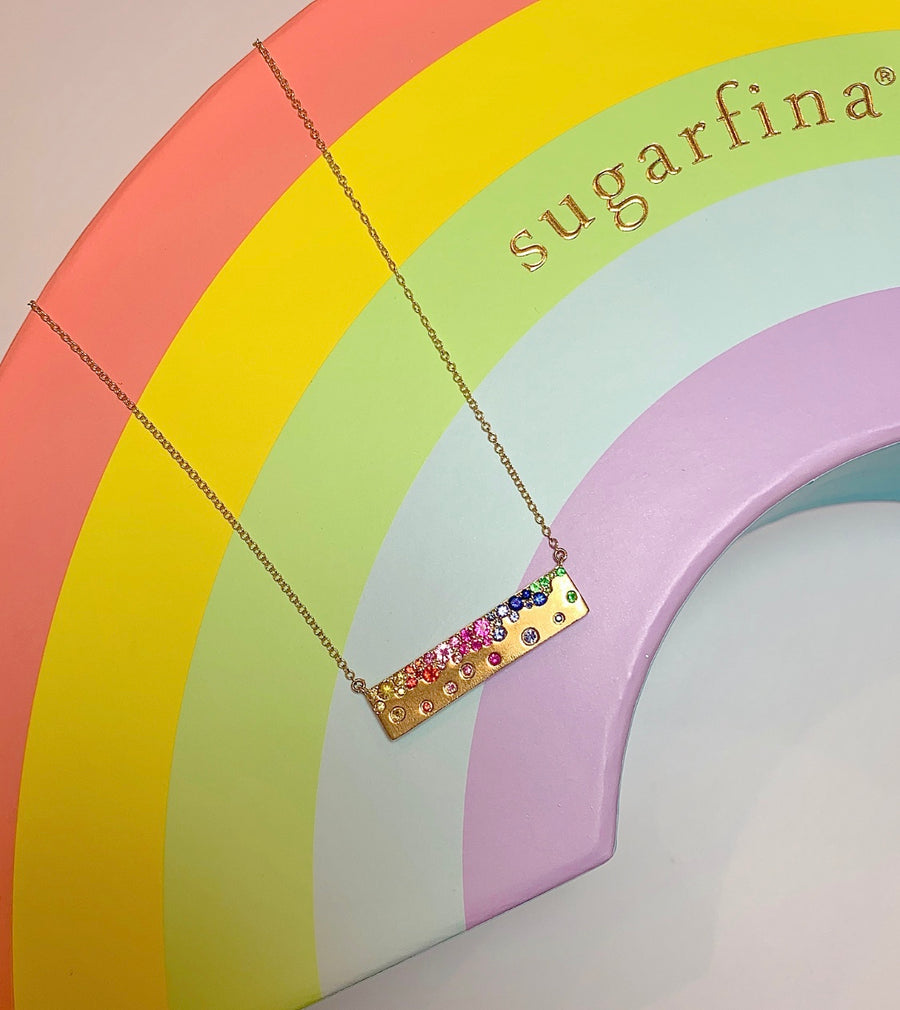 Cascading Rainbow Sapphire & Tsavorite Bar Necklace