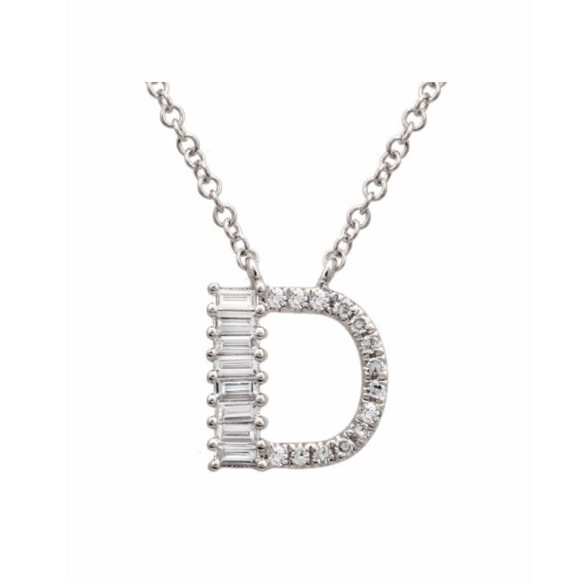 Baguette & Round Diamond Initial Necklace