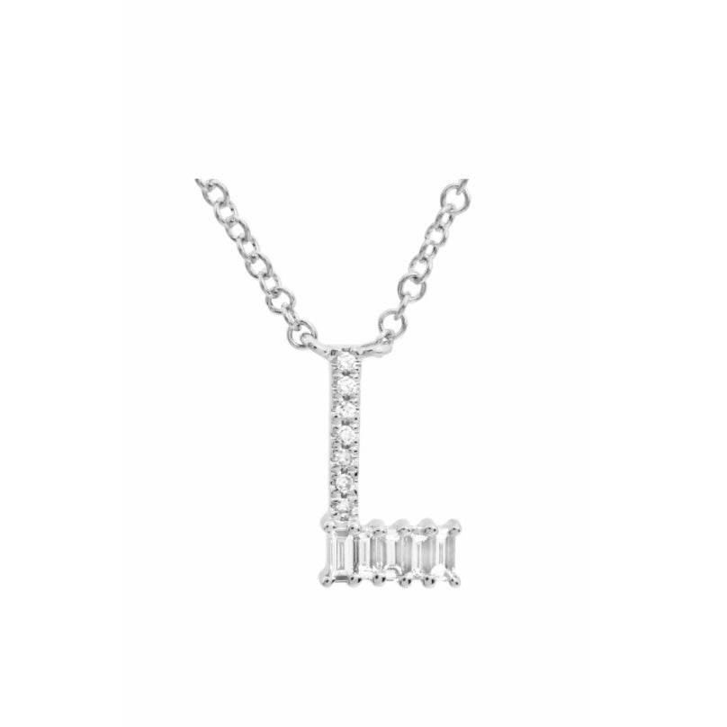 Baguette & Round Diamond Initial Necklace