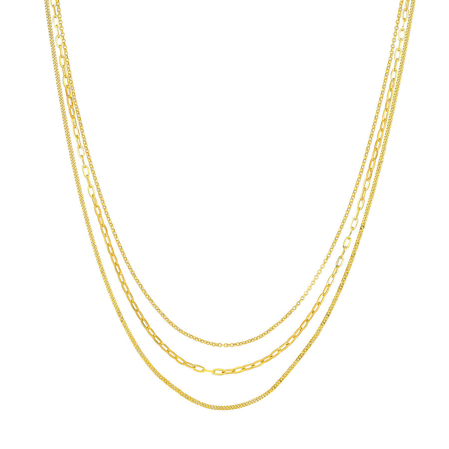 Rolo/Paperclip/Curb Triple Chain Gold Necklace