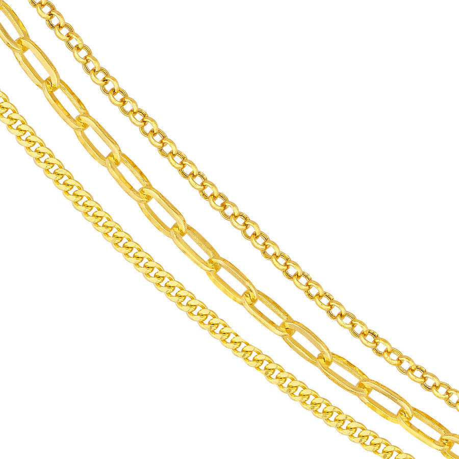 Rolo/Paperclip/Curb Triple Chain Gold Necklace