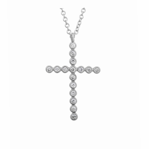 Bezel-Set Diamond Cross Necklace