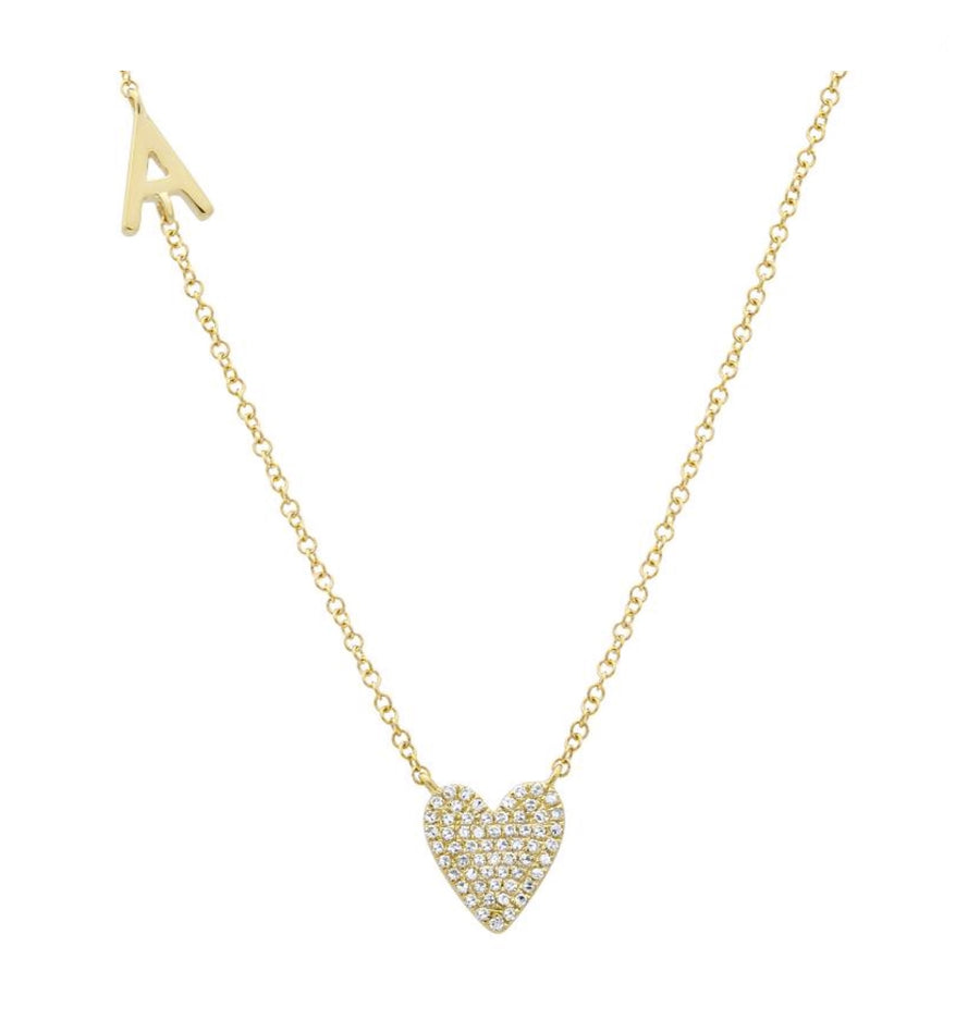 Personalized Gold Initial & Diamond Heart Necklace