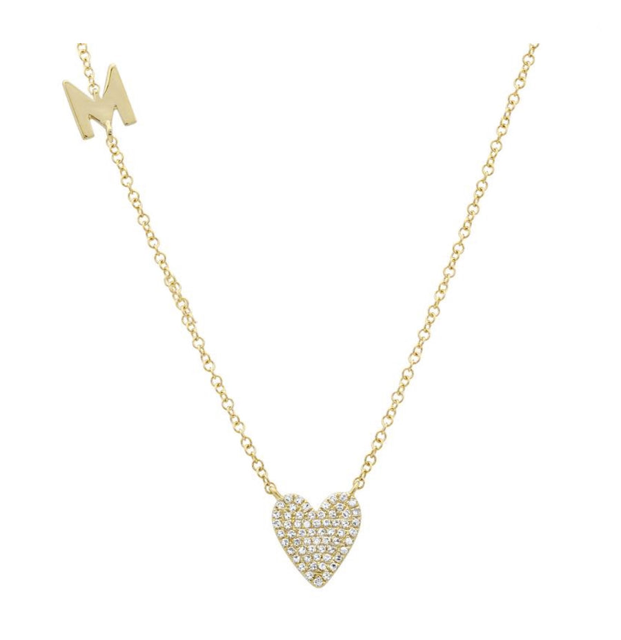 Personalized Gold Initial & Diamond Heart Necklace