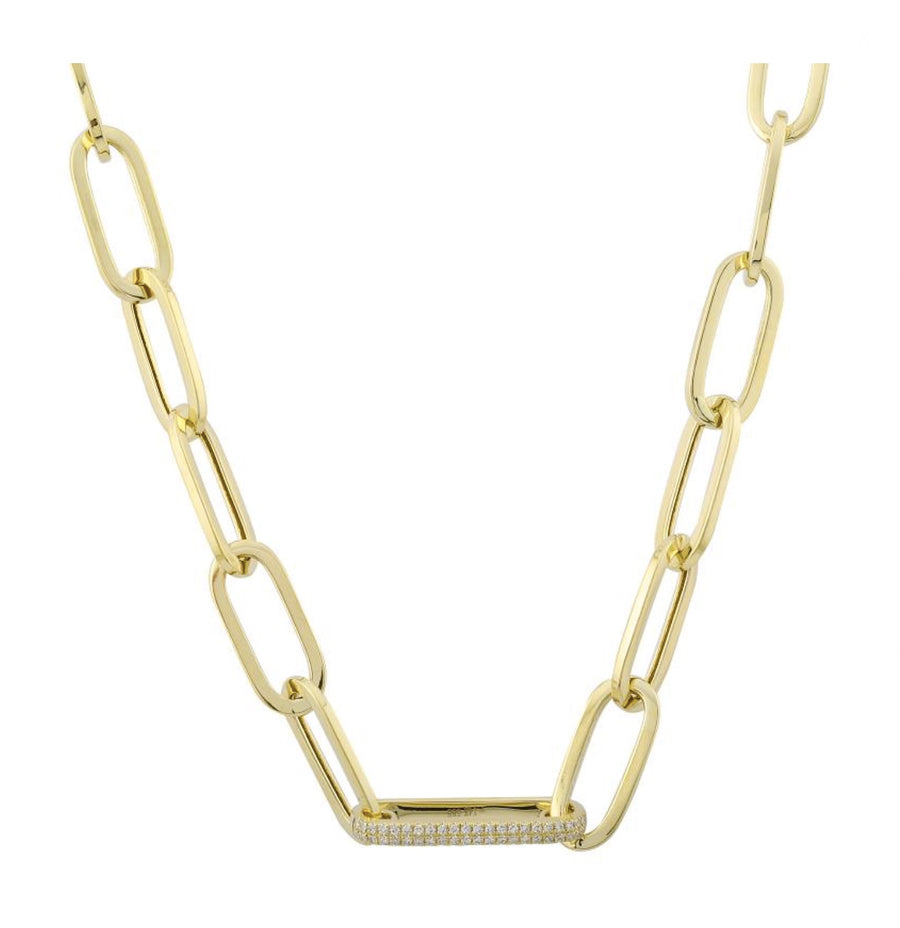 Elongated Diamond Link Paperclip Necklace