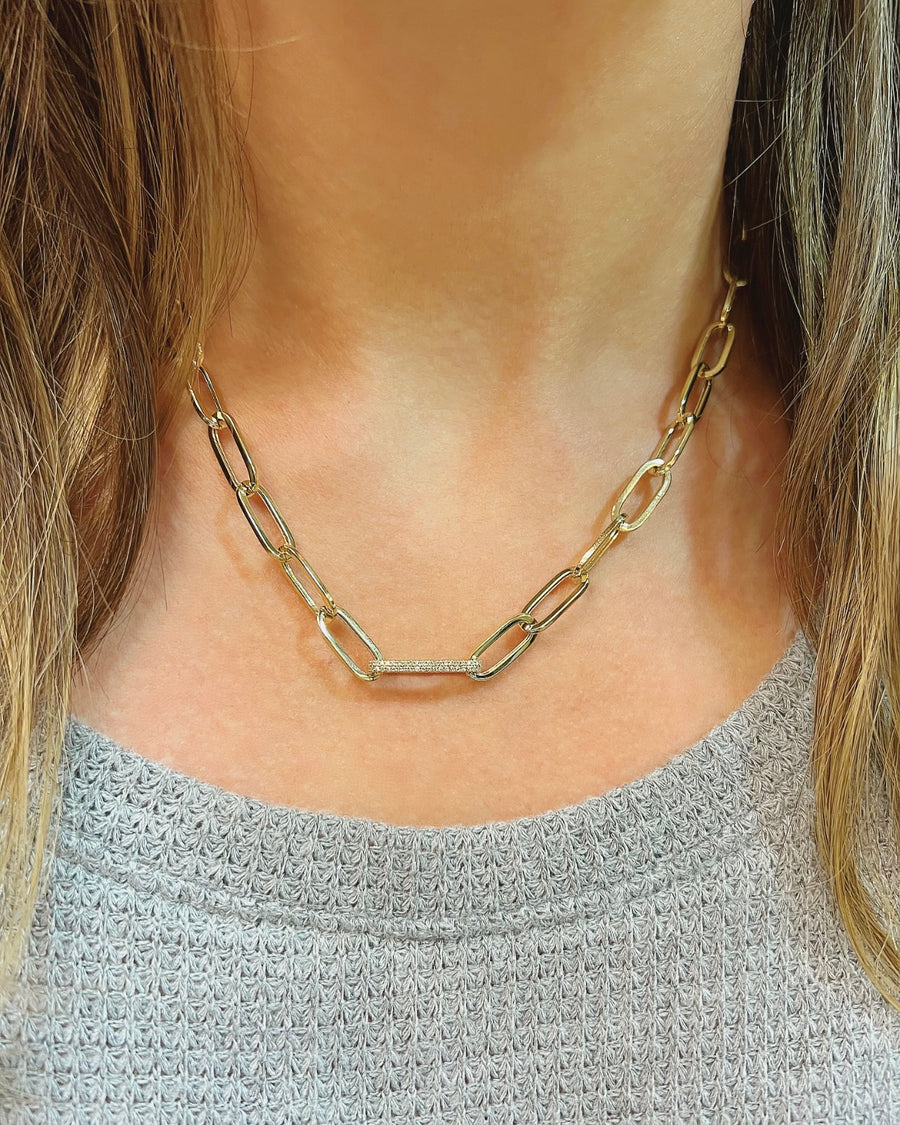 Elongated Diamond Link Paperclip Necklace
