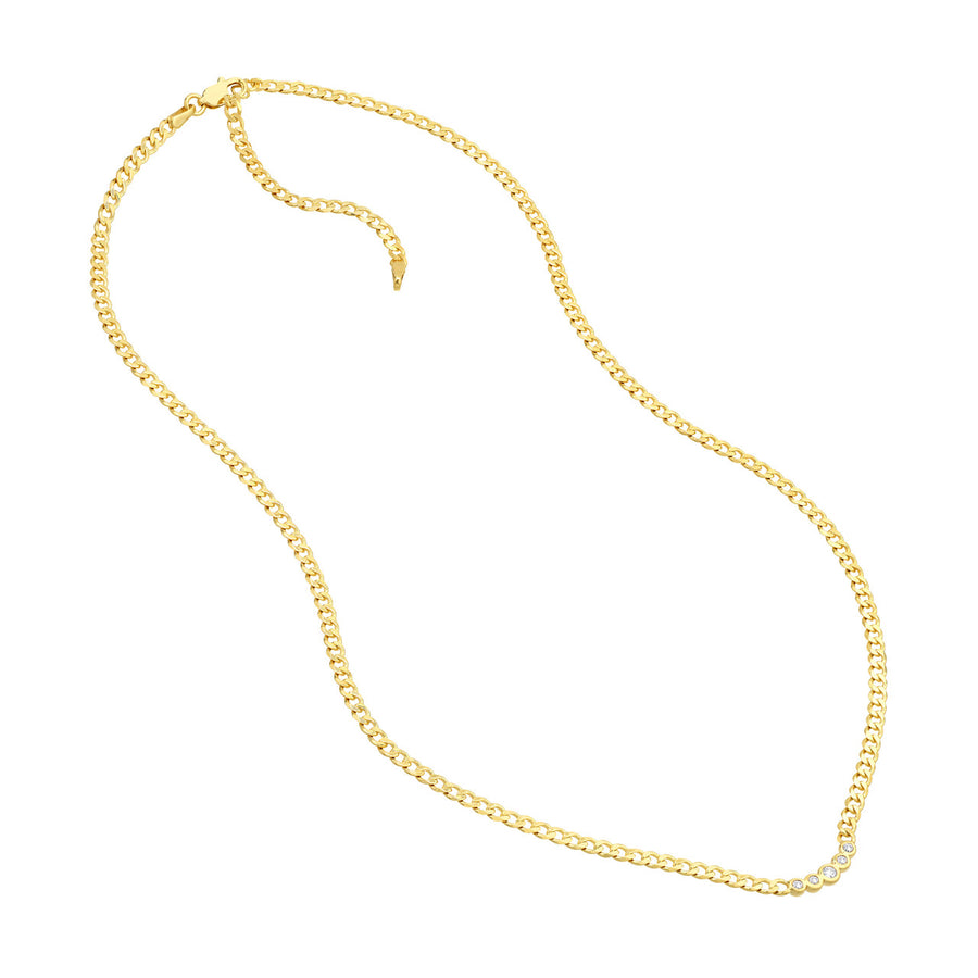Graduated Diamond Solid Curb Chain Necklace