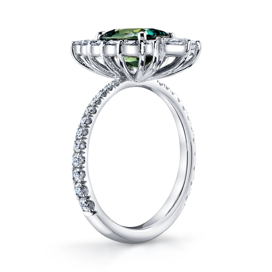 Blue-Green Sapphire and Diamond Ring