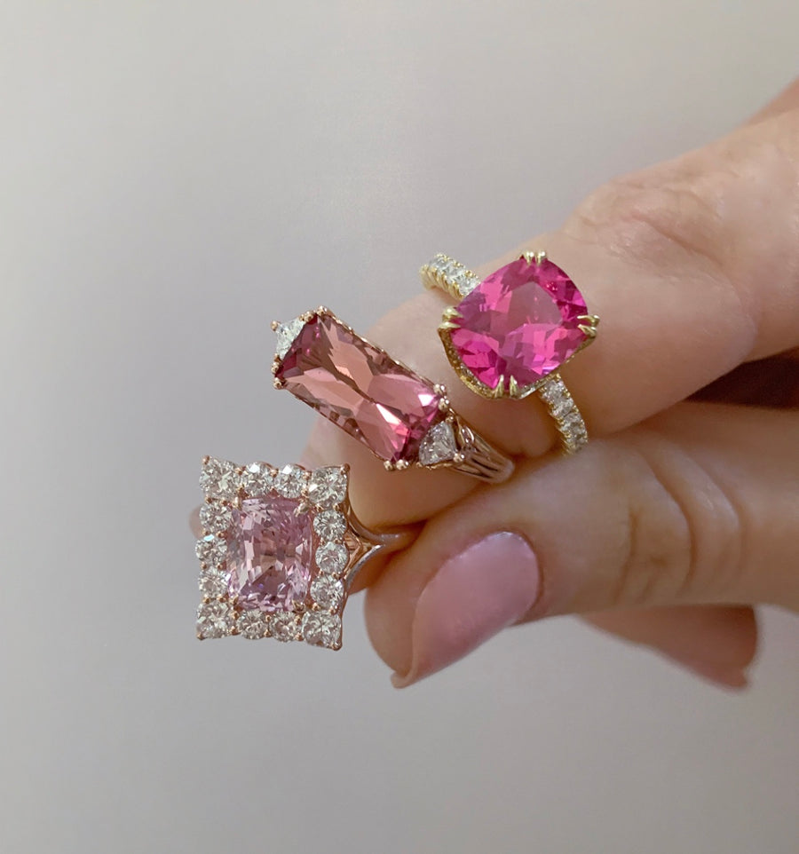 Pink Tourmaline & Diamond East-West Ring