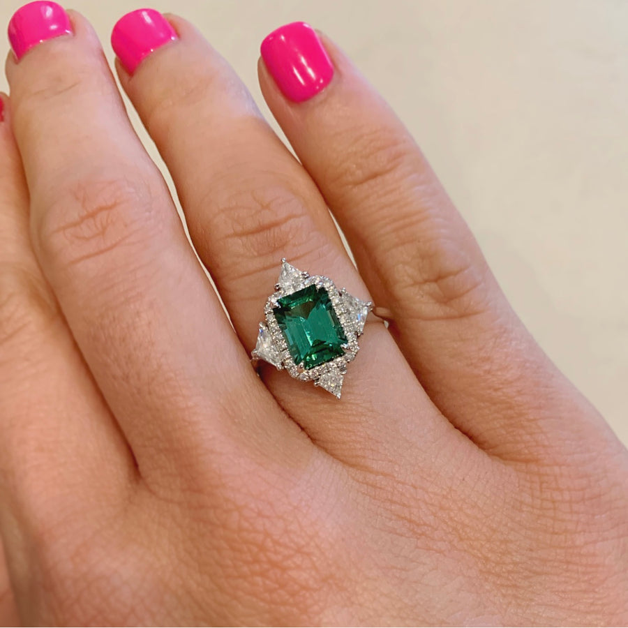 Green Blue Tourmaline & Diamond Ring