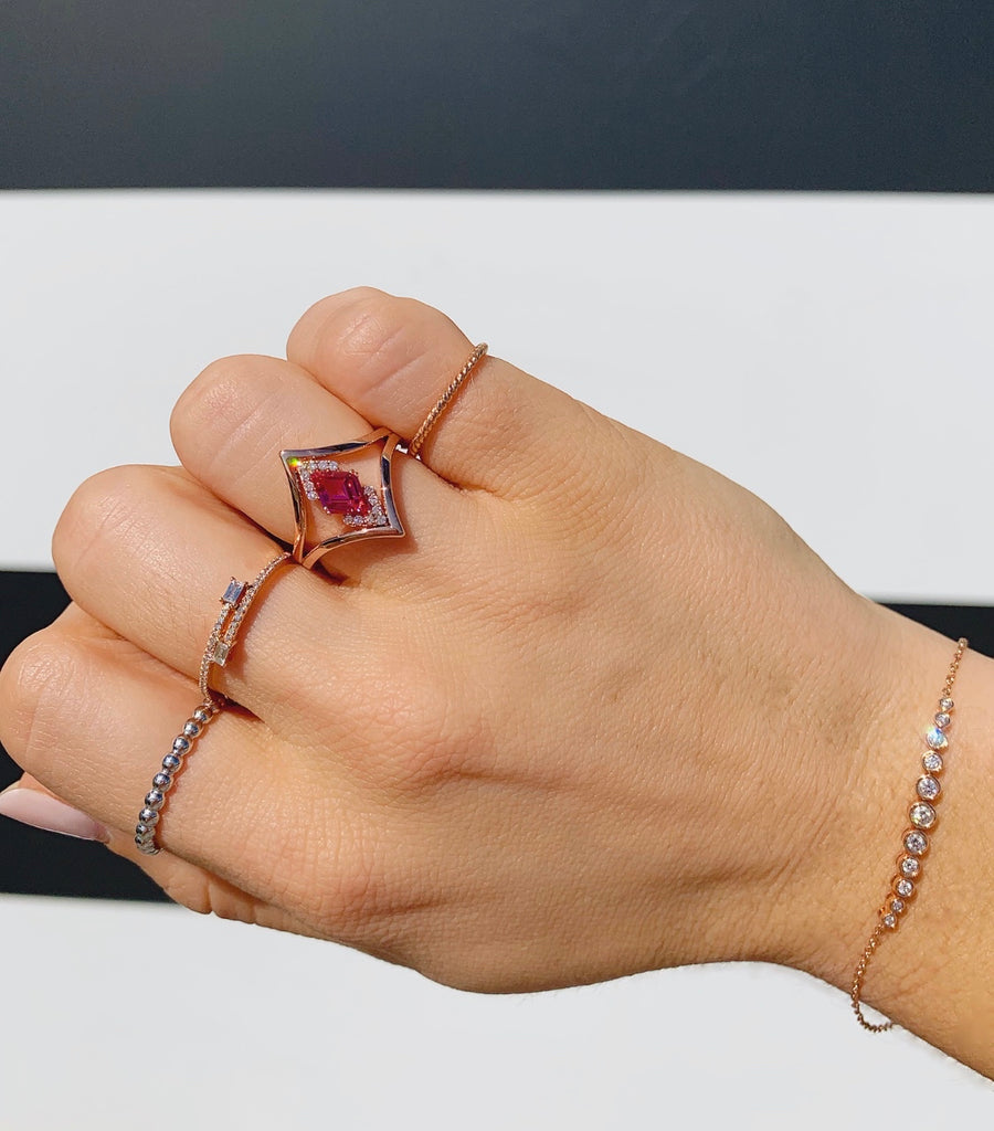 Hot Pink Spinel & Diamond Ring