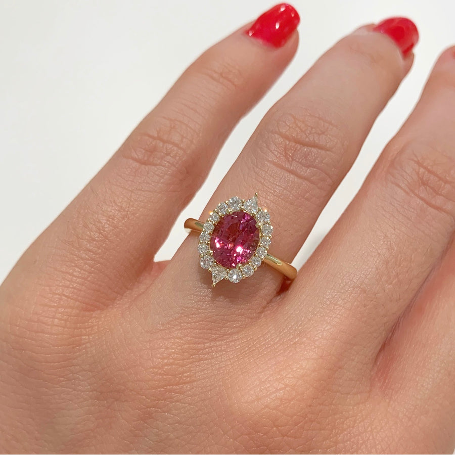 Oval Pink Tourmaline & Diamond Ring
