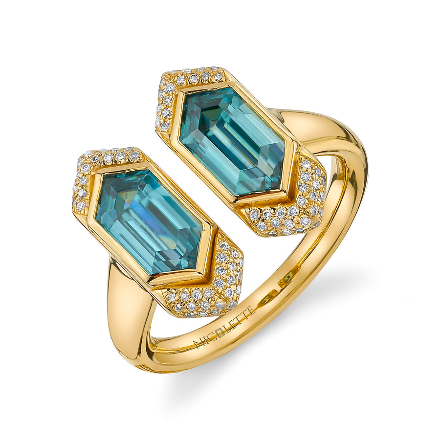 Double Down Blue Zircon & Diamond Ring
