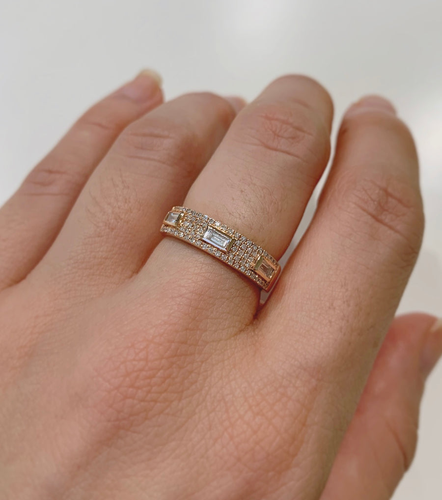 Wide Pavé and Baguette Diamond Ring
